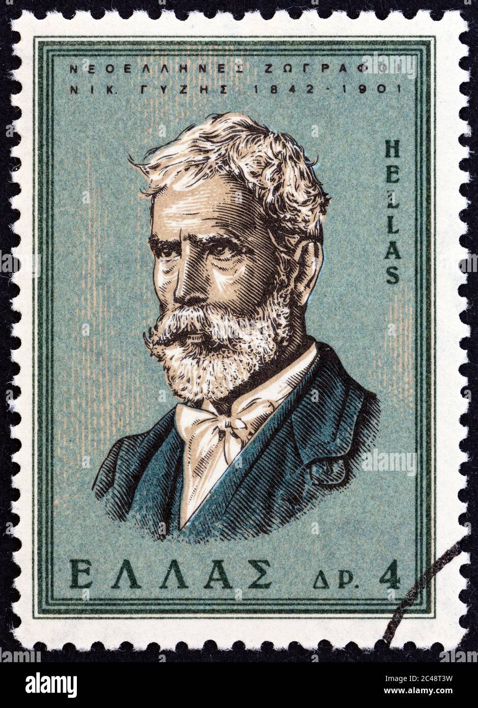 GRÈCE - VERS 1966 : un timbre imprimé en Grèce à partir du numéro de 'Modern Greek Painters' montre Nikolaos Gyzis, vers 1966. Banque D'Images