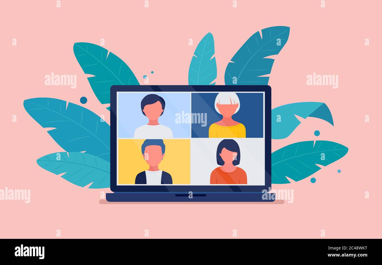 Réunion virtuelle collective sur un écran d'ordinateur Illustration de Vecteur