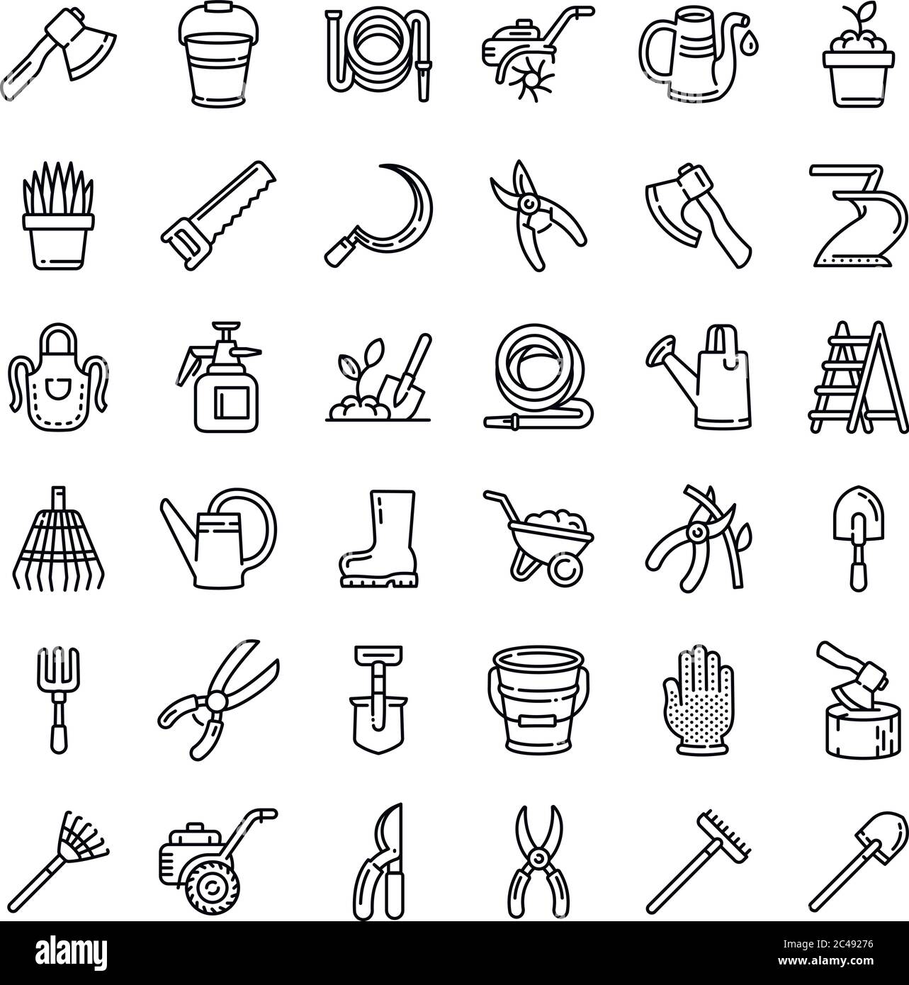 Ensemble d'icônes d'outils de jardinage. Ensemble de contours d'outils de jardinage vecteur icônes pour la conception de Web isolé sur fond blanc Illustration de Vecteur