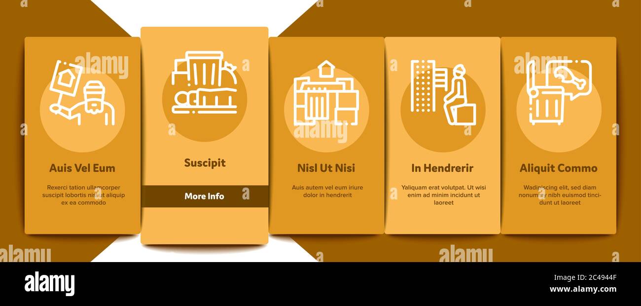 Sans-abri mendiant personnes Onboarding éléments icônes définir le vecteur Illustration de Vecteur