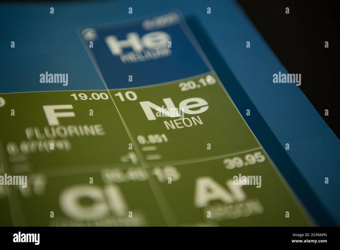 Néon sur la table périodique des éléments Banque D'Images