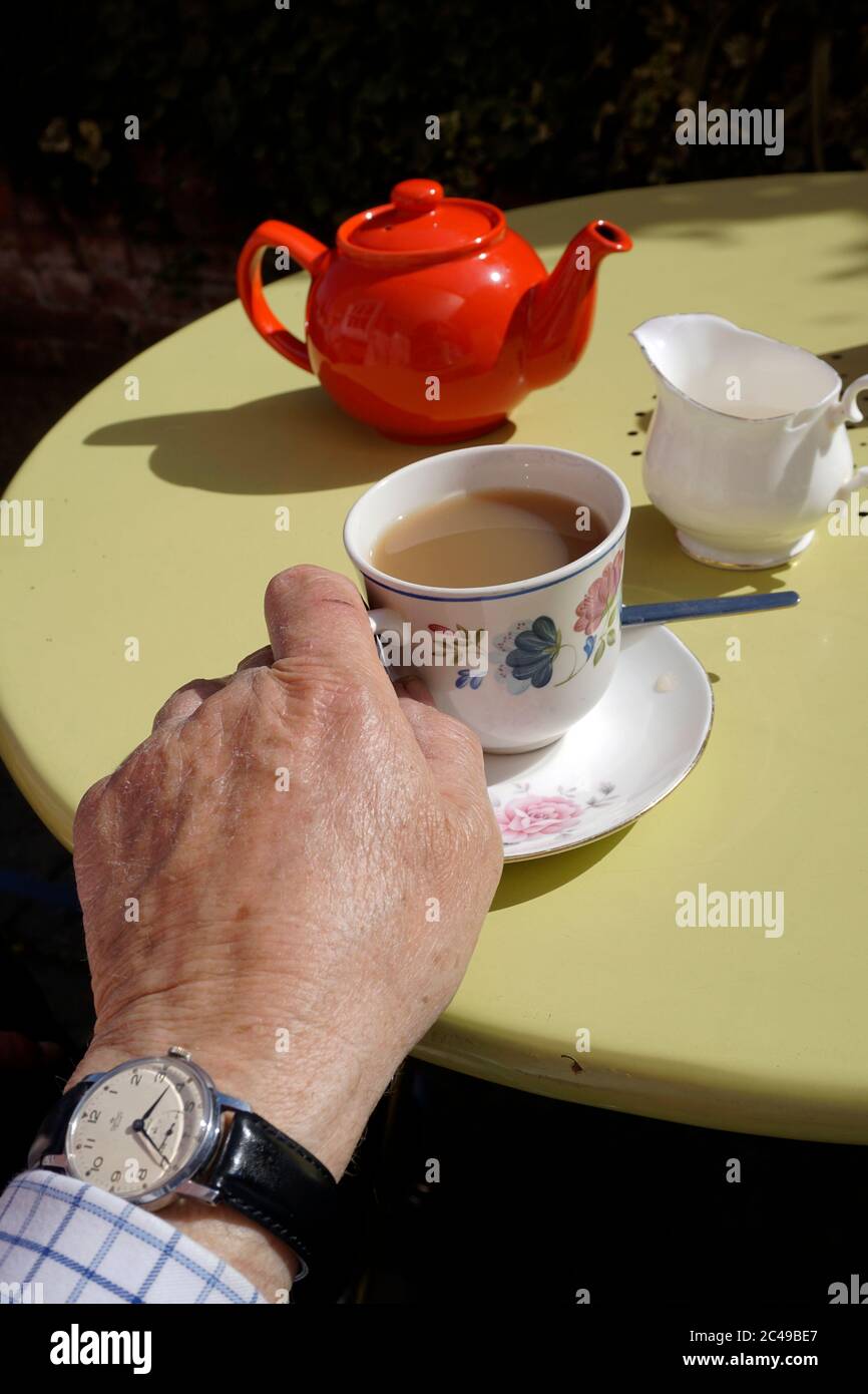 main d'homme saisissant une tasse de thé Banque D'Images