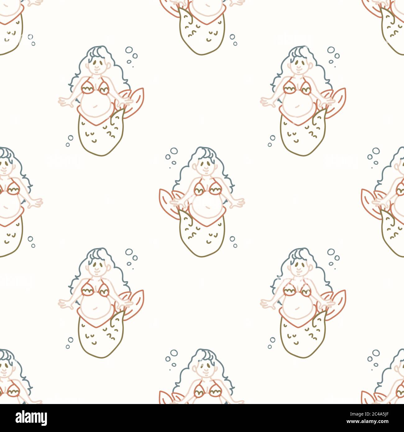 Fond Sans Couture Sirene Avec Motif De Bebe Neutre De Genre A Bulles Couleur Terre Simple Et Fantaisiste Papier Peint De Pepiniere Ou Dessin Anime De Boho Pour Enfants Image Vectorielle Stock