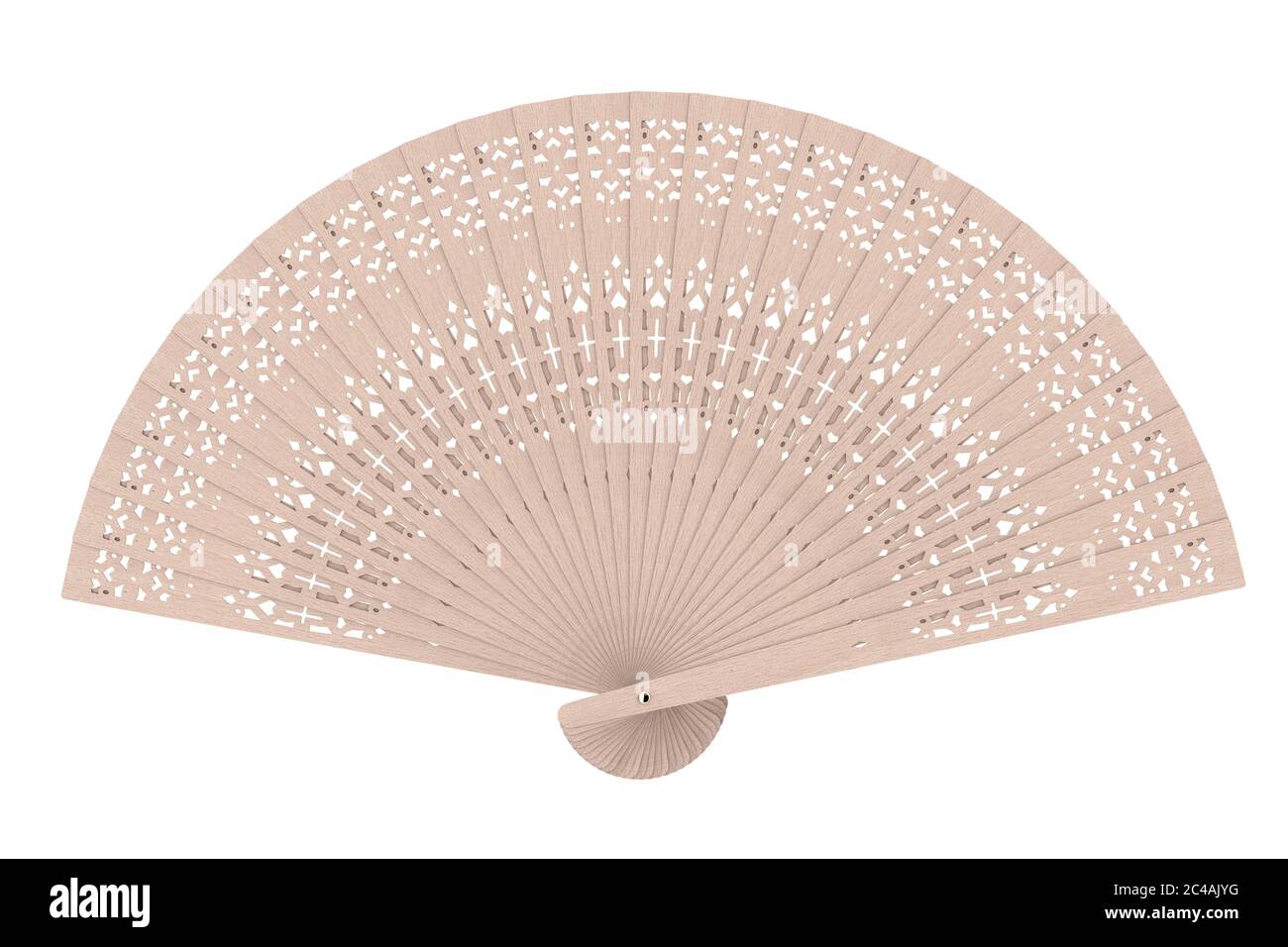 Ventilateur à main en bois sculpté sur fond blanc. Rendu 3d Banque D'Images
