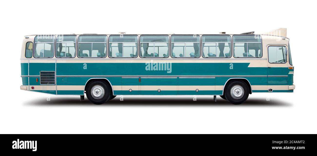 Vue latérale du bus classique isolée sur blanc Banque D'Images