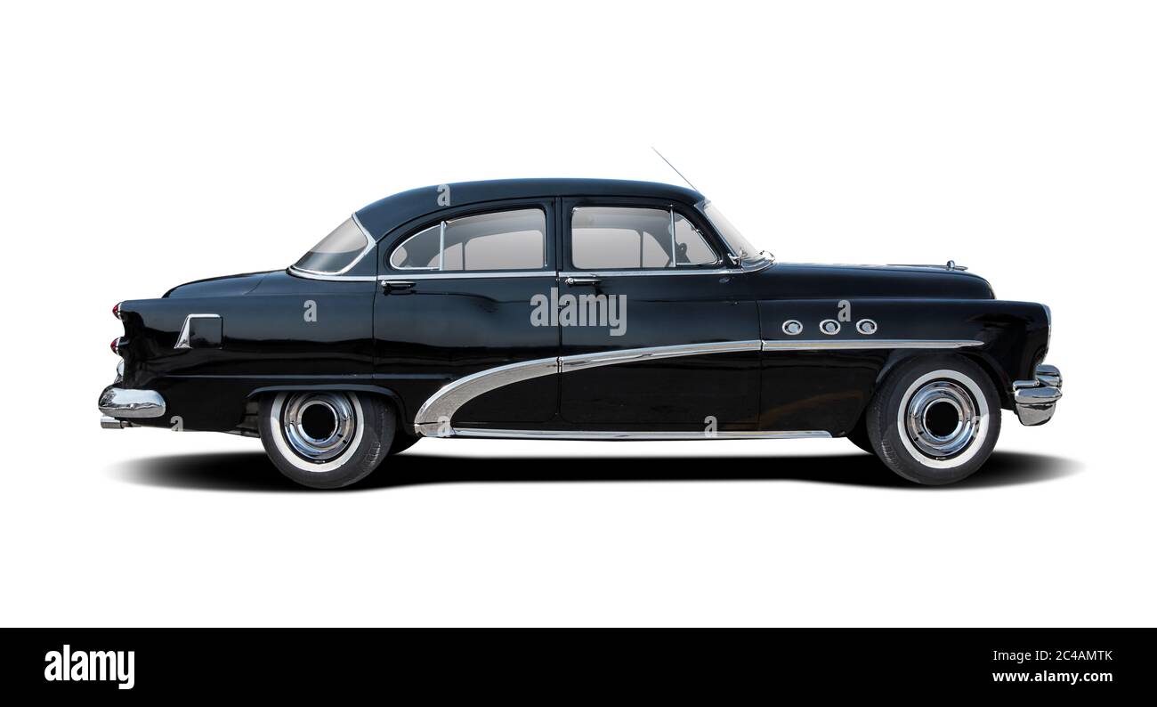 Vue latérale de la voiture américaine classique isolée sur le blanc Banque D'Images