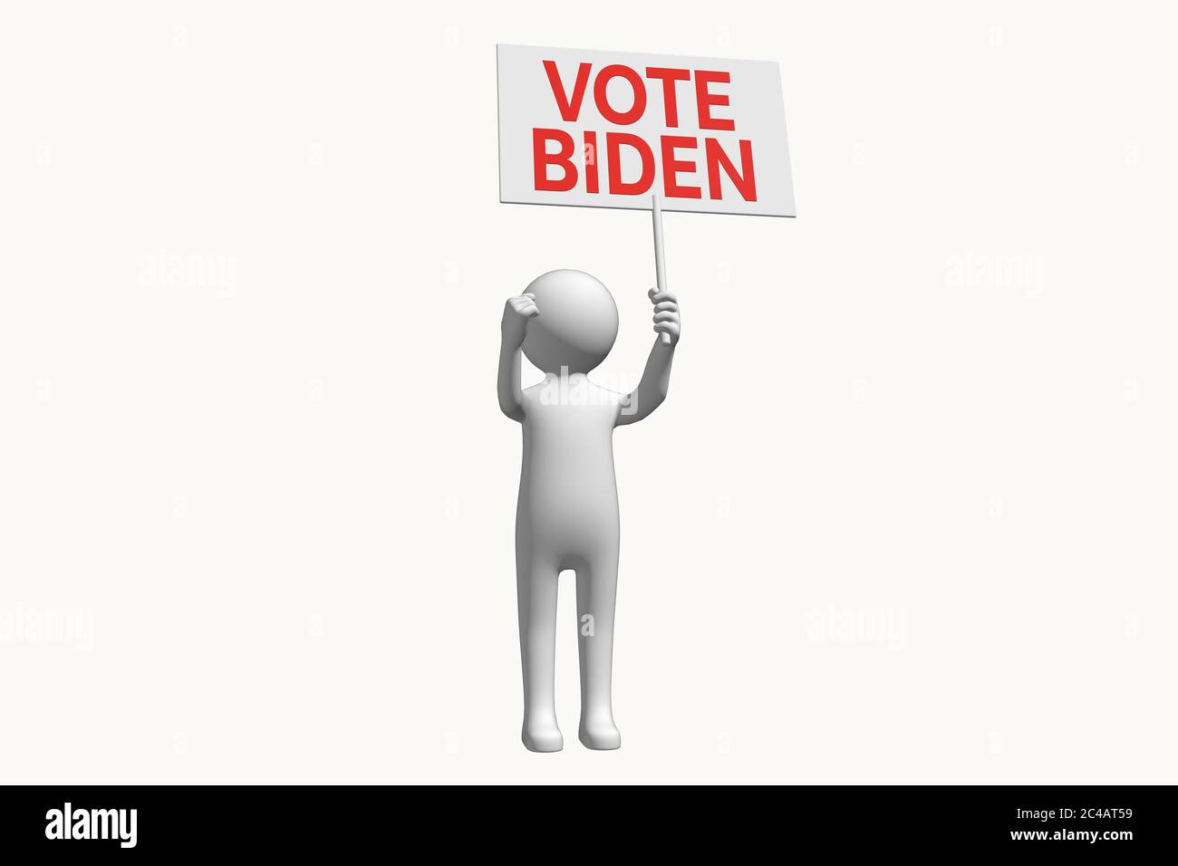 Caractère 3D anonyme avec signe prenant en charge le vote de Biden. Votez le signe Biden, votez le écriteau Biden Banque D'Images
