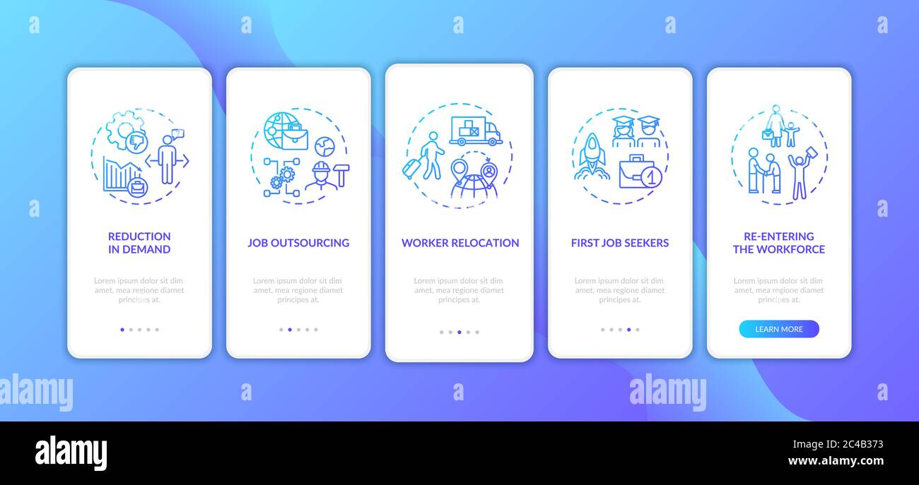 Page d'application mobile d'intégration des raisons de chômage avec des concepts Illustration de Vecteur