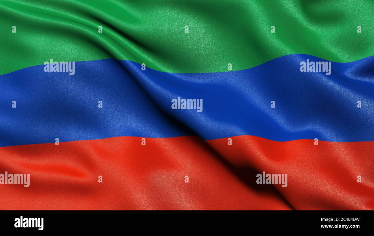 Drapeau de la République du Dagestan, Russie, illustration 3-D. Banque D'Images