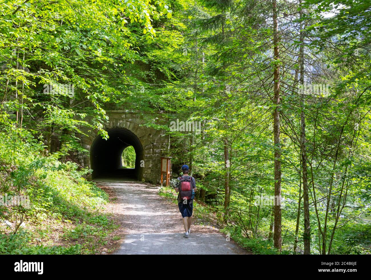 Sentier de randonnée Koppental d'Obertraun à Bad Aussee, rivière Koppentraun, tunnel ferroviaire de l'ancienne route, Salzkammergut, haute-Autriche, Autriche Banque D'Images