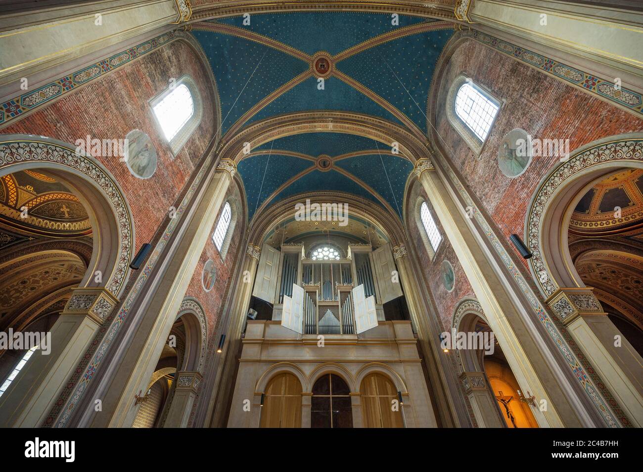 Galerie d'orgue, église paroissiale et universitaire de Saint-Ludwig, Ludwigskirche, Schwabing, Munich, haute-Bavière, Bavière, Allemagne Banque D'Images