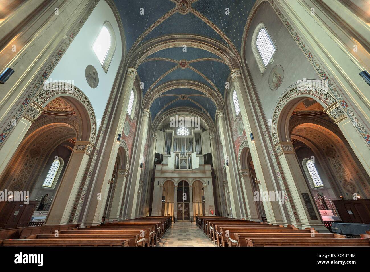 Galerie d'orgue, église paroissiale et universitaire de Saint-Ludwig, Ludwigskirche, Schwabing, Munich, haute-Bavière, Bavière, Allemagne Banque D'Images