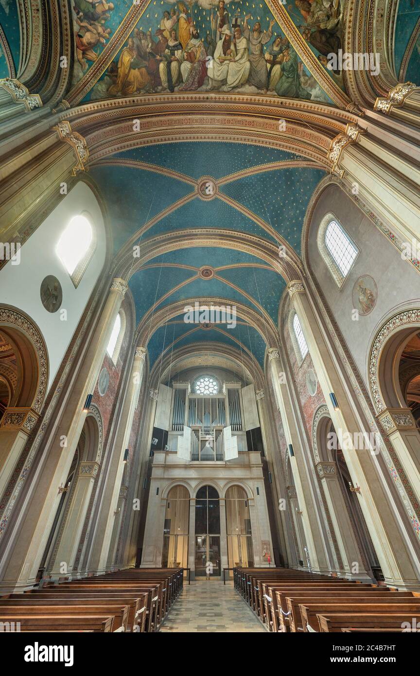 Galerie d'orgue, église paroissiale et universitaire de Saint-Ludwig, Ludwigskirche, Schwabing, Munich, haute-Bavière, Bavière, Allemagne Banque D'Images
