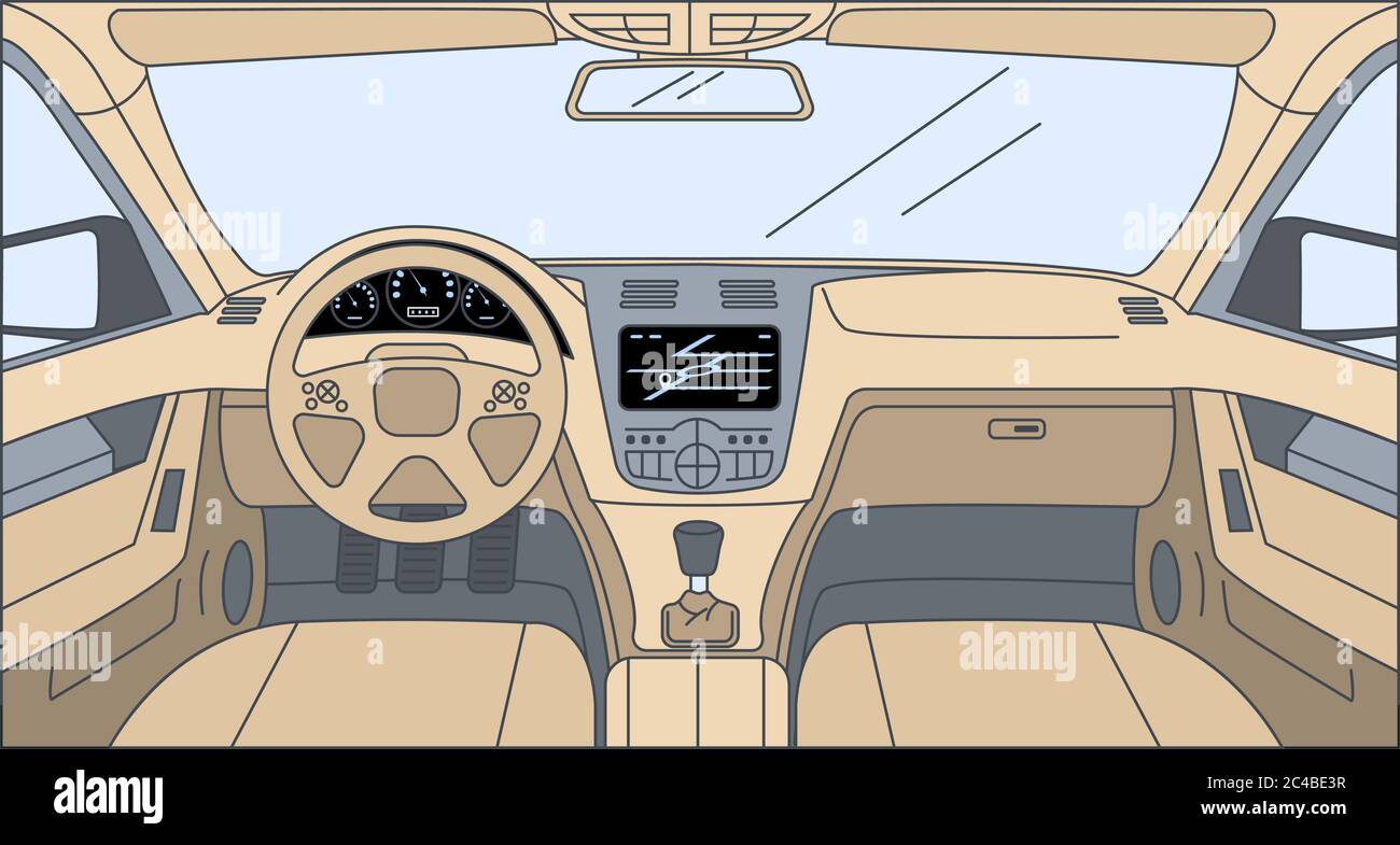 Tableau De Bord De Voiture, Illustration Intérieure De Salon  Automobile.cabine Automobile De Dessin Animé Avec Pare-brise
