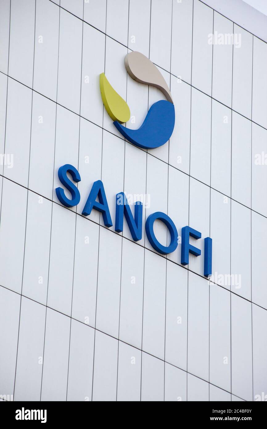 Sanofi siège à Gentilly 94250, laboratoire pharmaceutique fabriquant de l'hydroxychloroquine, traitement alternatif controversé contre Covid19 Banque D'Images