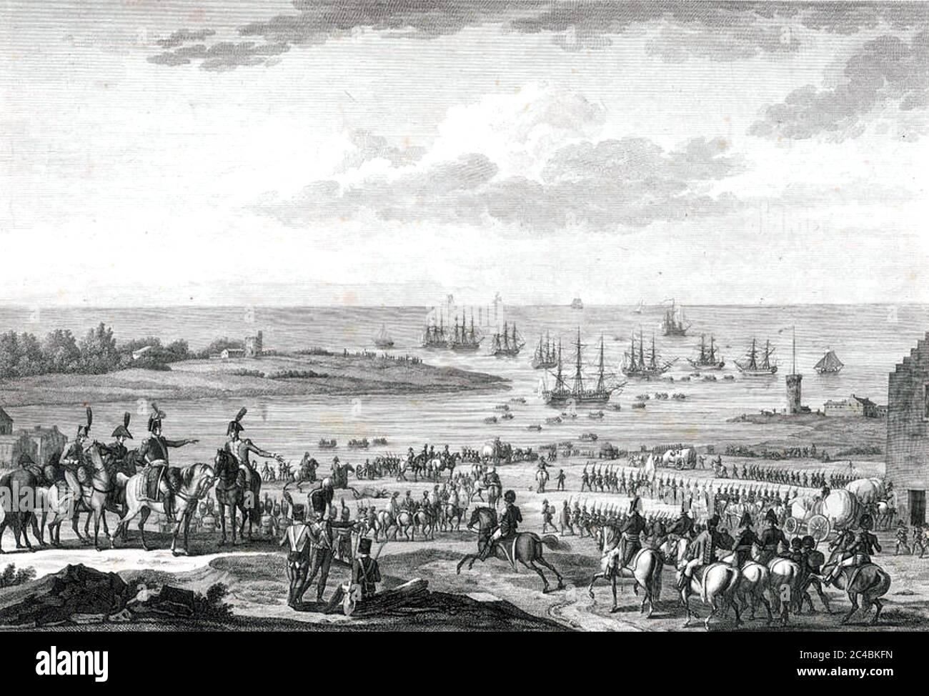 Des soldats britanniques et russes quittent Batavia (Hollande) en novembre 1799 Banque D'Images
