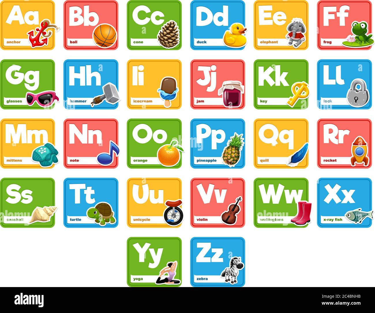 Joli alphabet de dessin animé pour les enfants pour l'éducation Illustration de Vecteur