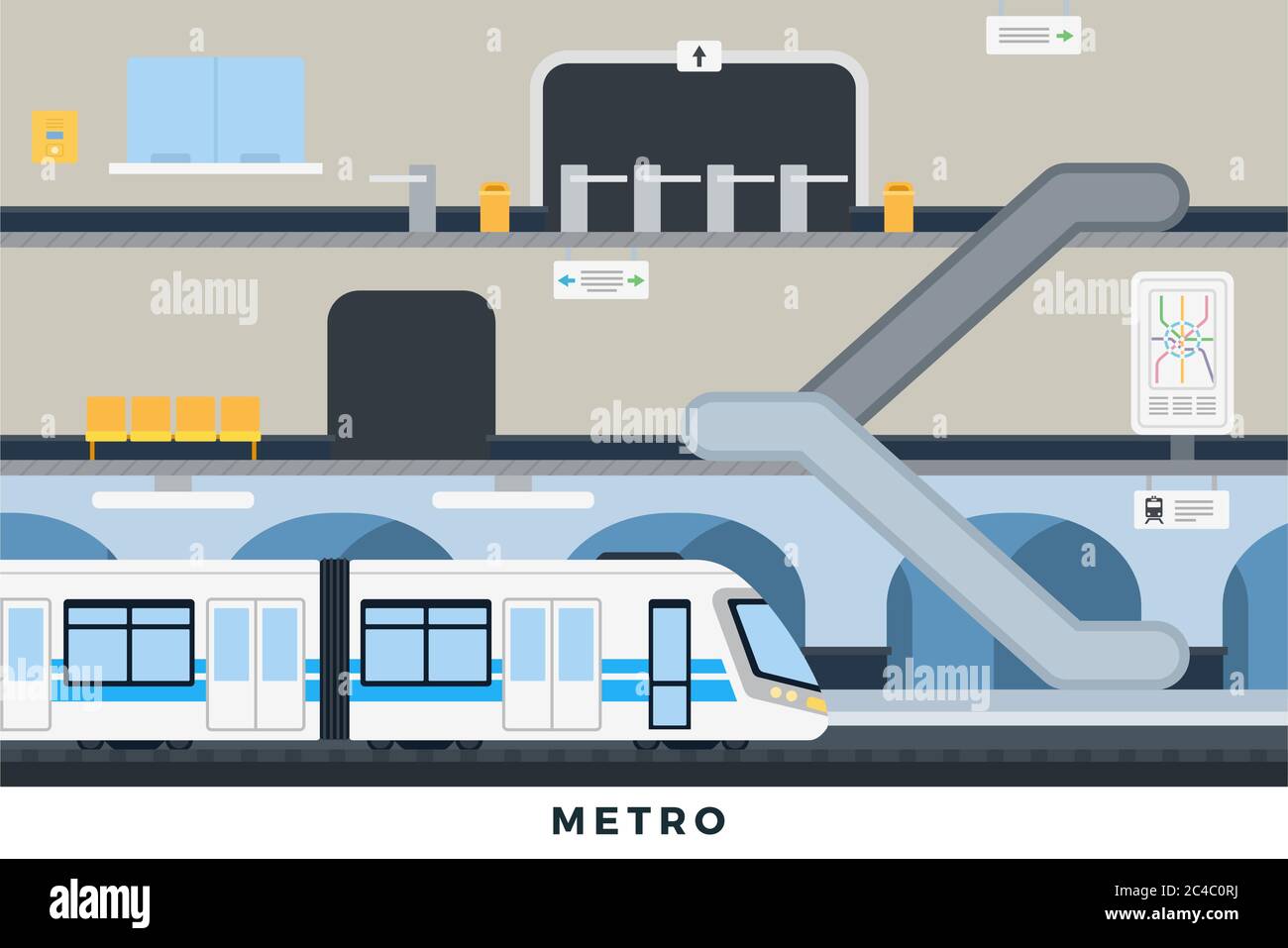 Illustration vectorielle Metro dans un design plat. Station de métro et métro. Illustration de Vecteur