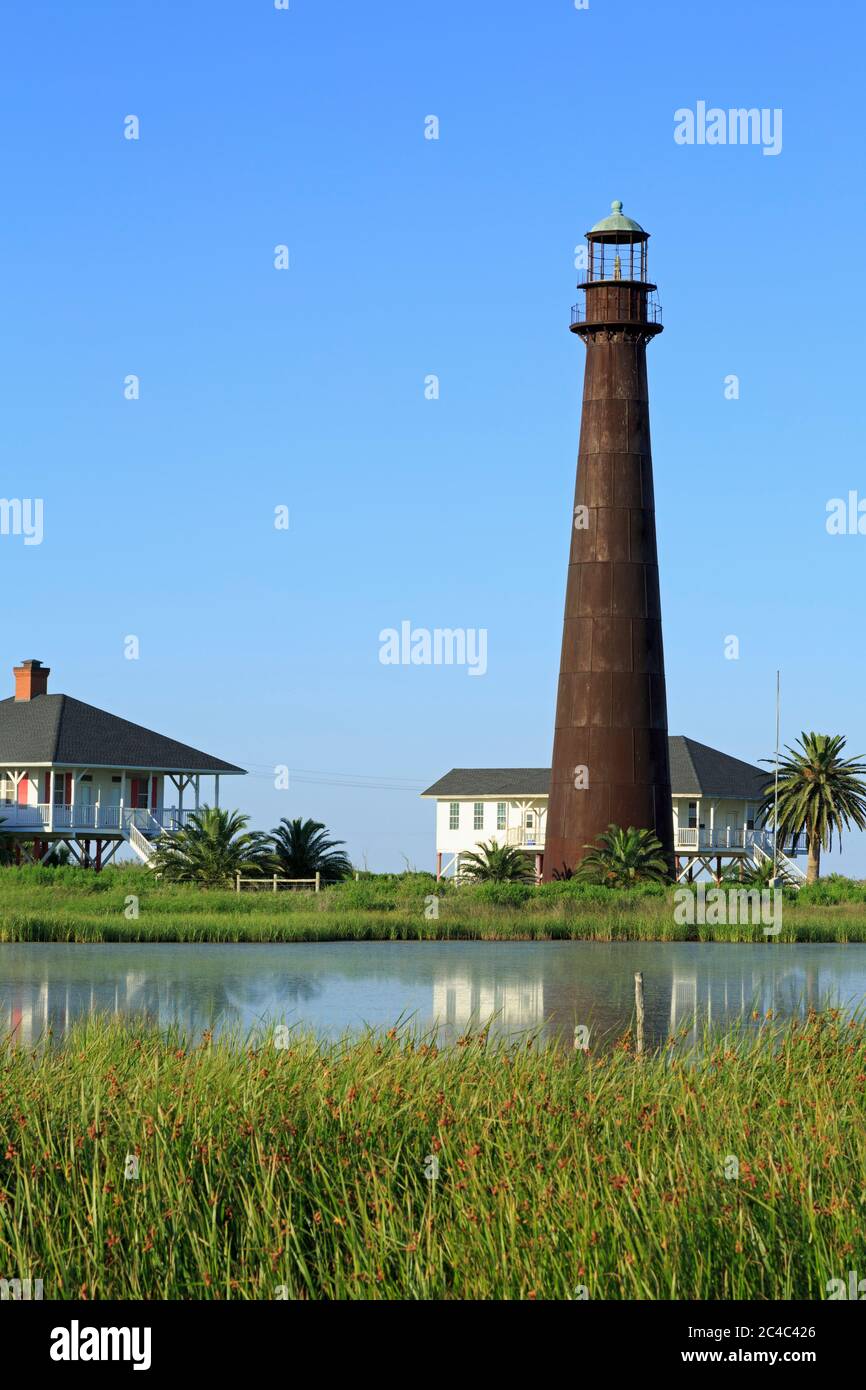 Phare de Port Bolivar, Galveston, Texas, États-Unis Banque D'Images