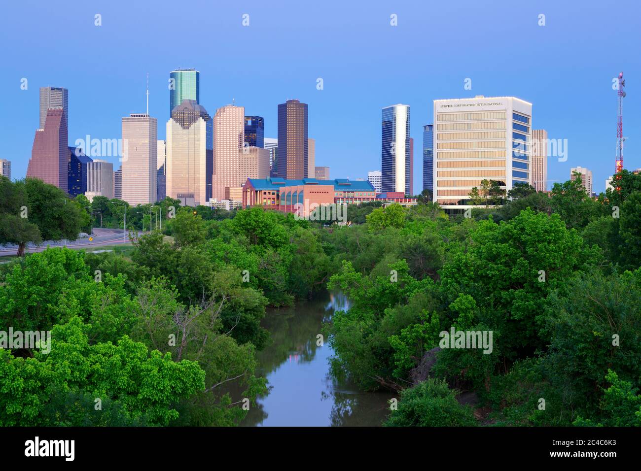 Buffalo Bayou Park & Houston Skyline, Texas, États-Unis Banque D'Images