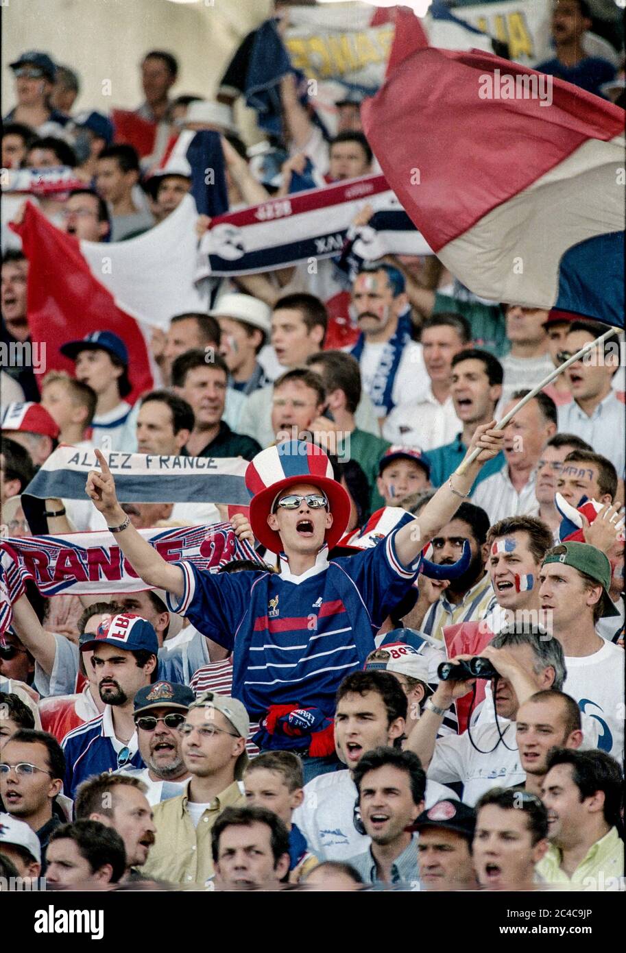 Fan de football français à la coupe du monde 1998. Banque D'Images