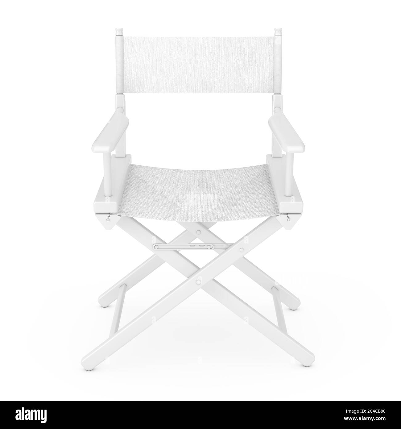 Concept de l'industrie cinématographique. Chaise de directeur en bois blanc en style argile sur fond blanc rendu 3d Banque D'Images