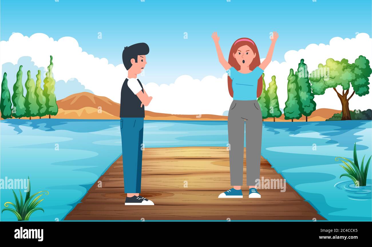 Couple lutte sur un pont de mer Illustration de Vecteur