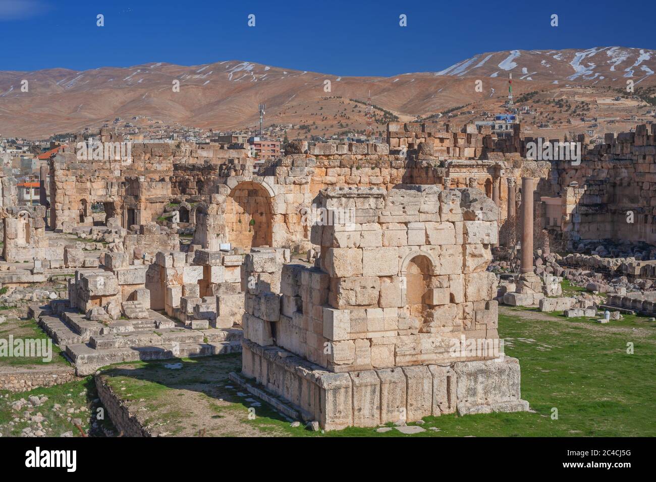 Ruines du temple, Baalbek, vallée de la Bekaa, Liban Banque D'Images