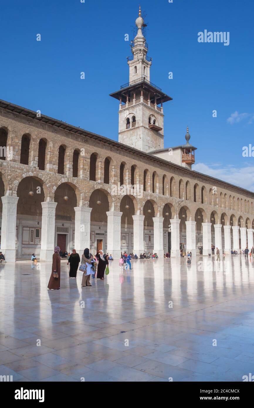 Grande mosquée, minaret mosquée Umayyad, Damas, Syrie Banque D'Images