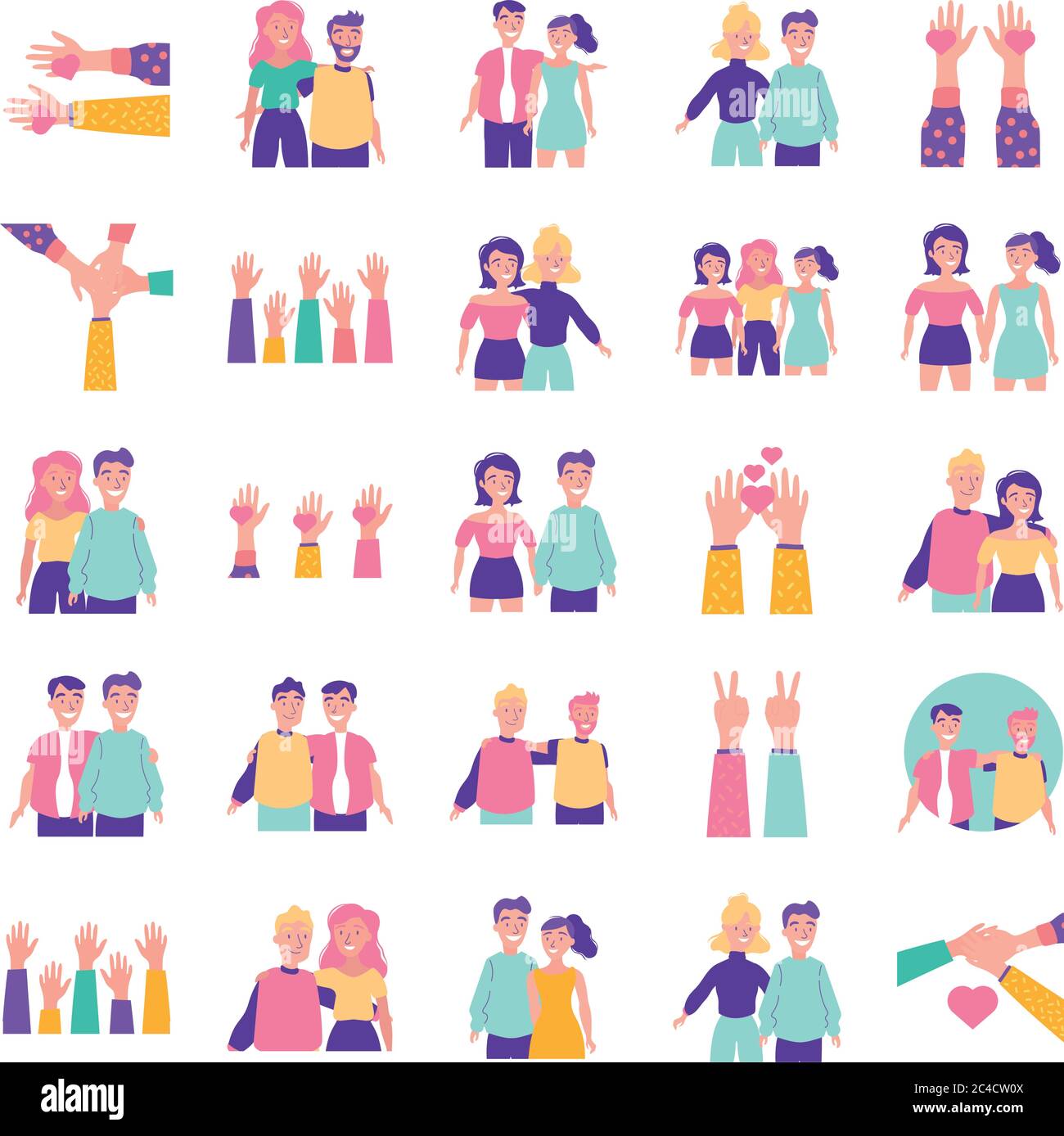Joyeux Anniversaire De L Amitie Avec Des Gens Et Des Icones Ensemble Scenario D Illustration De Vecteur Image Vectorielle Stock Alamy