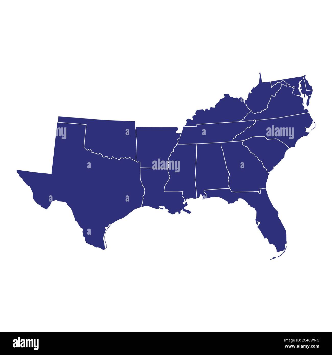 Carte de haute qualité de la région sud des États-Unis d'Amérique avec frontières des États Illustration de Vecteur