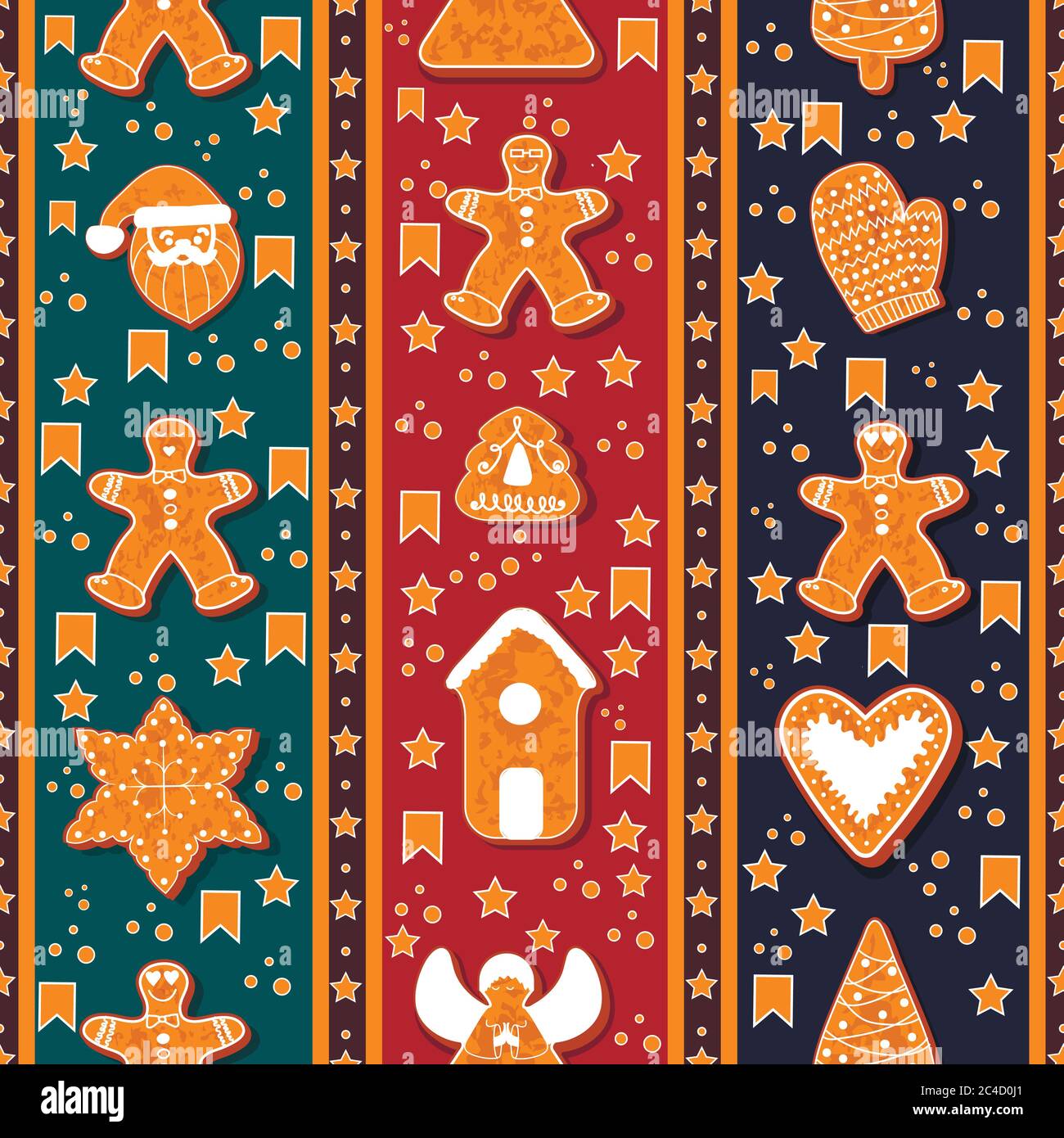 Motif transparent de personnages de pain d'épice. Illustration vectorielle. Affiche des fêtes d'hiver. Nouvelle année. Illustration de Vecteur