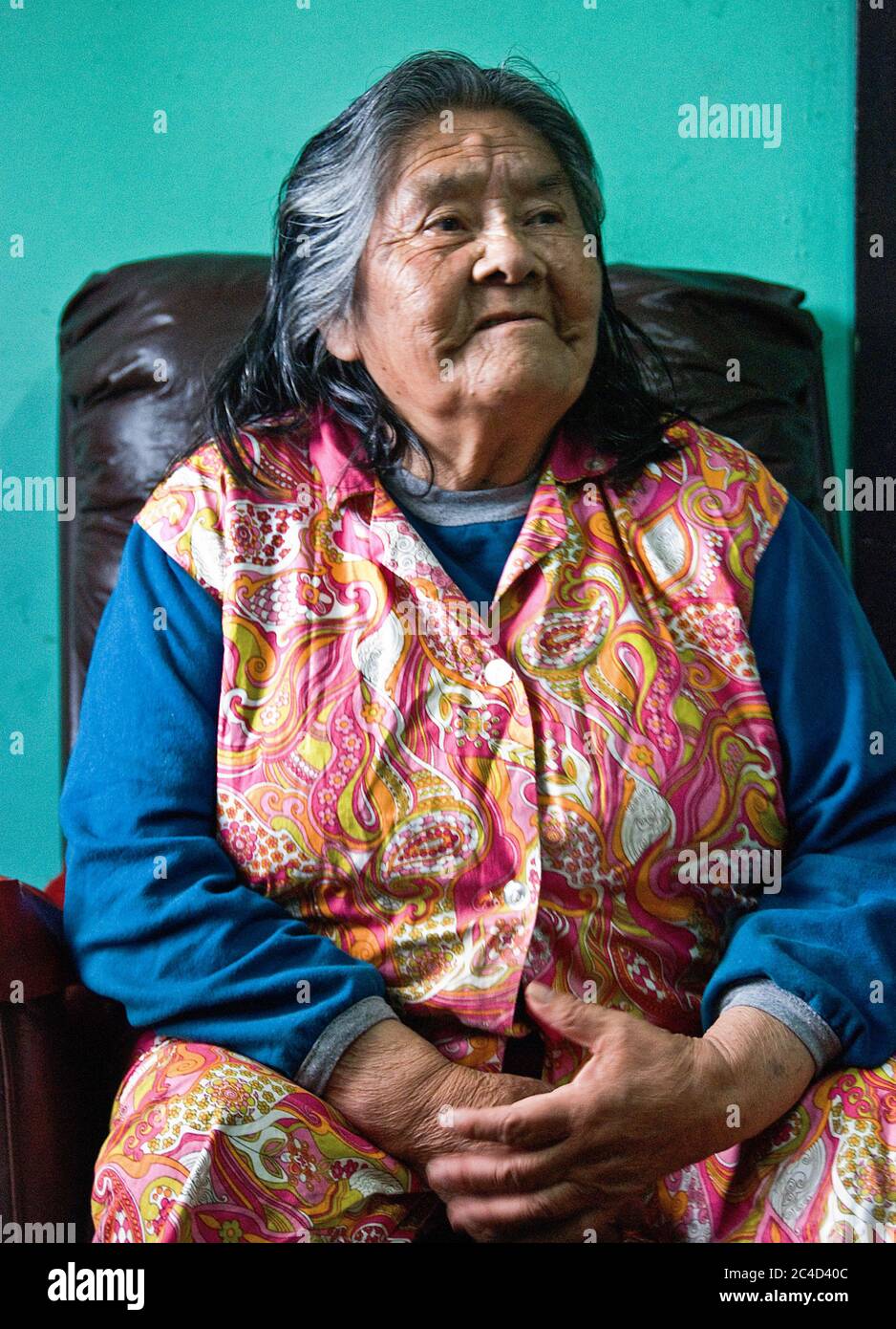 Cristina Calderón, la dernière à bout de sang Yagan, née en 1928 à Puerto Williams, au Chili Banque D'Images