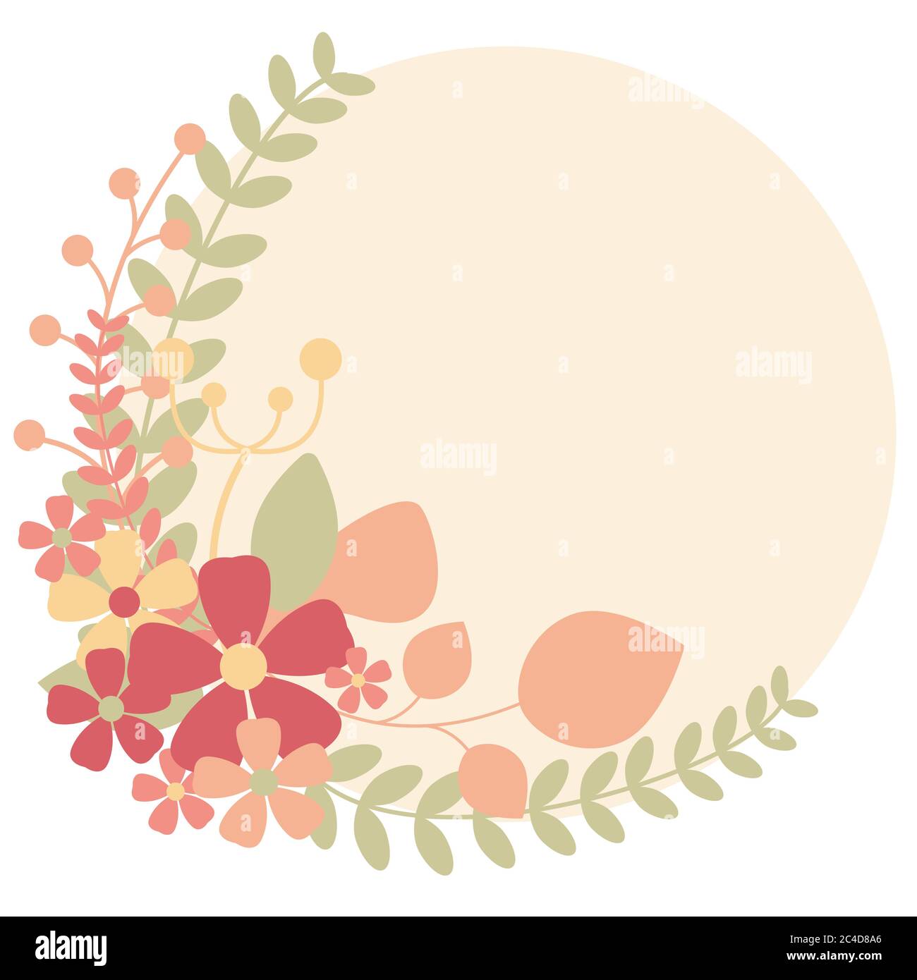 Cadre rond à motif fleuri rétro. Motif fleurs et texte. Carte design pour les occasions romantiques. Illustration plate. Illustration de Vecteur