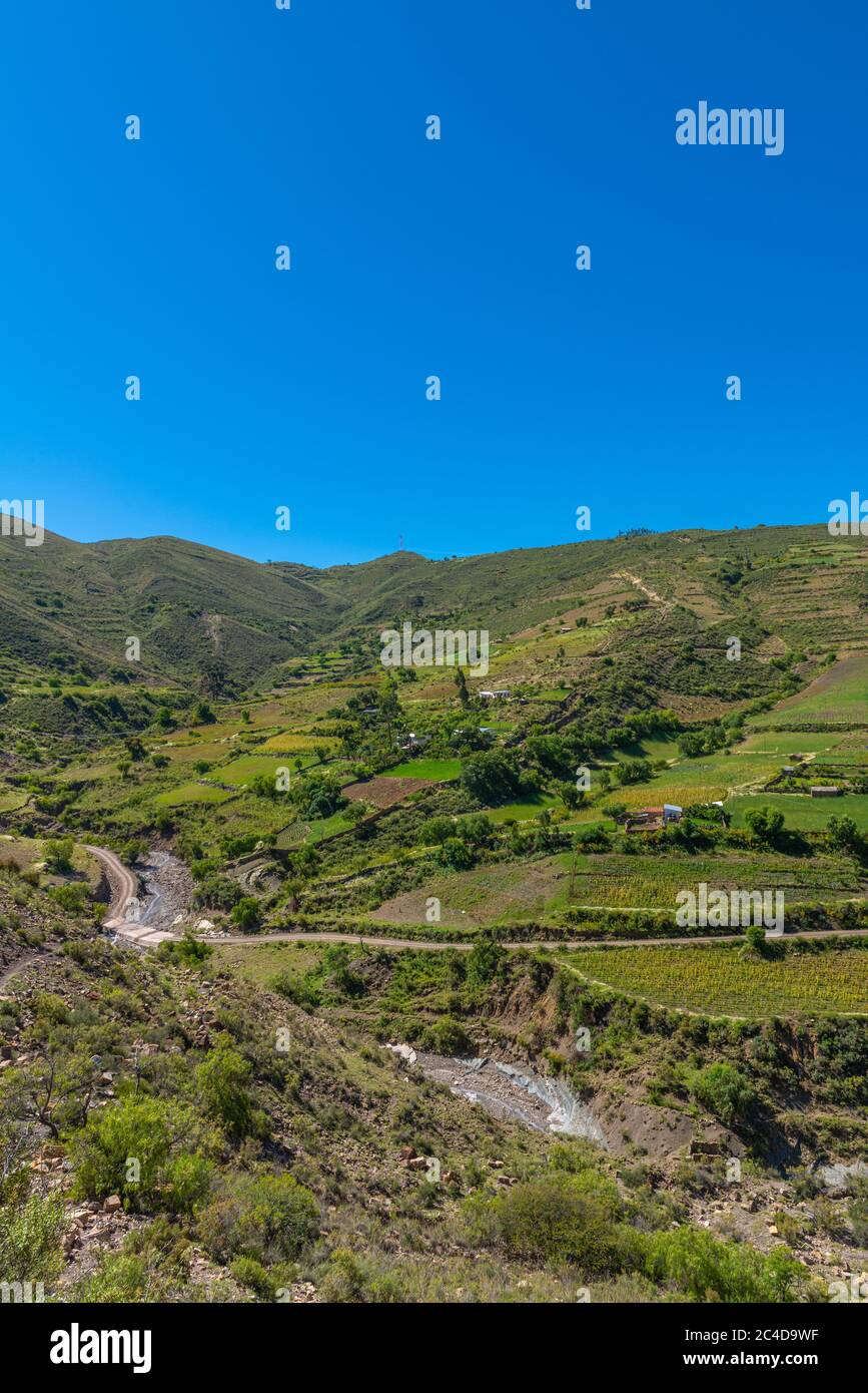 Terres agricoles du cratère de Maragua, Departamento Chuquisaca, Municipio sucre, Bolivie, Amérique latine Banque D'Images
