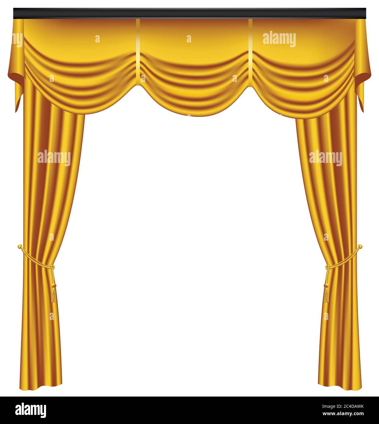 Rideaux et draperies de luxe jaunes sur fond blanc, illustration vectorielle réaliste Illustration de Vecteur