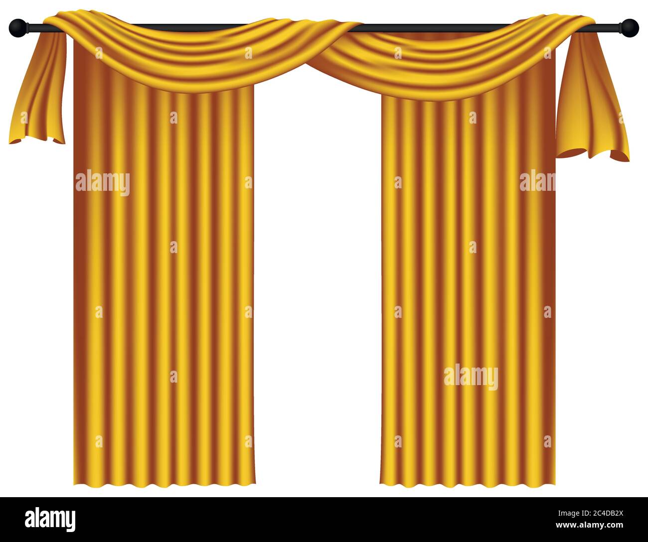 Rideaux et draperies de luxe jaunes sur fond blanc, illustration vectorielle réaliste Illustration de Vecteur