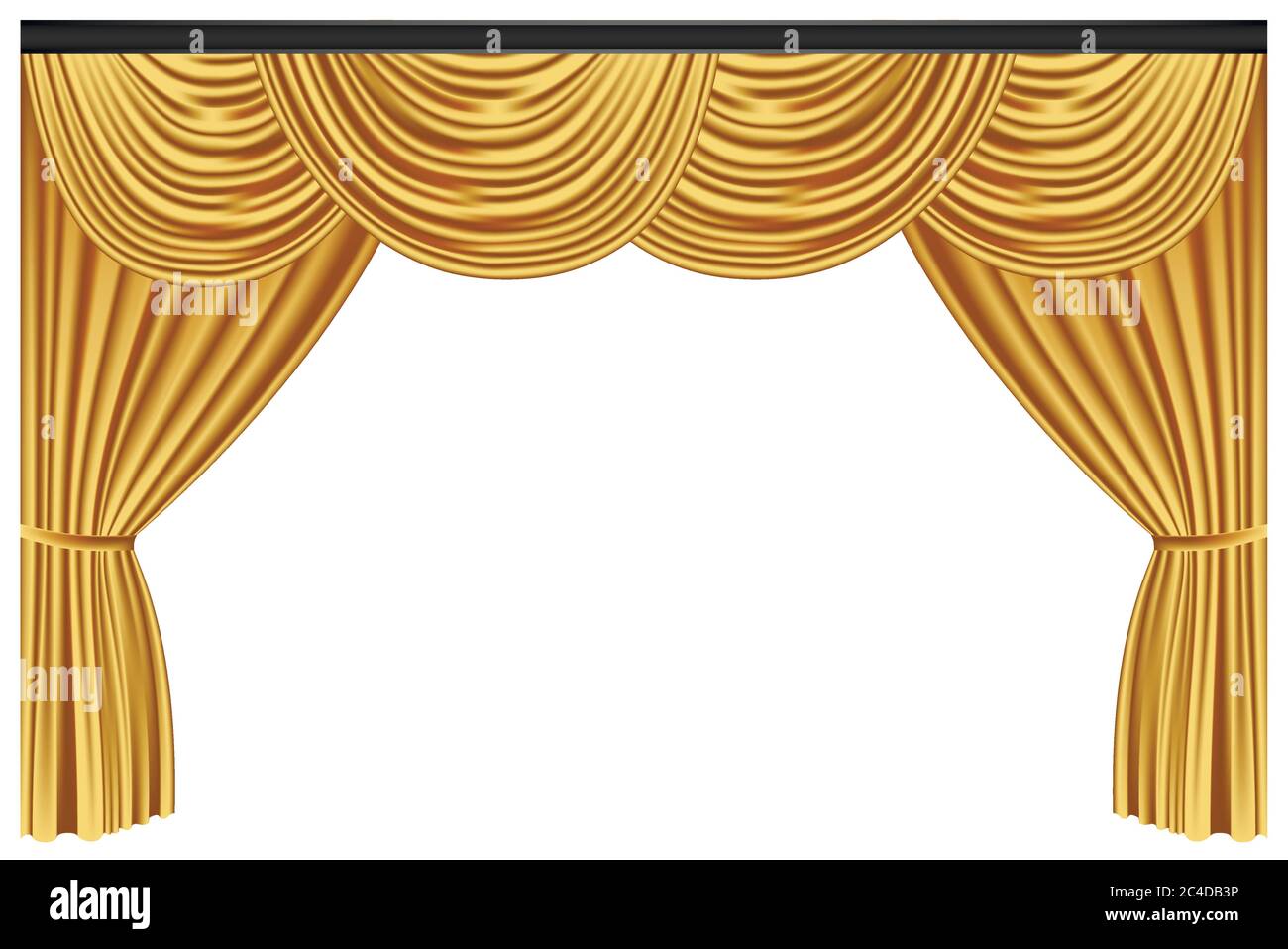 Rideaux et draperies de luxe jaunes sur fond blanc, illustration vectorielle réaliste Illustration de Vecteur
