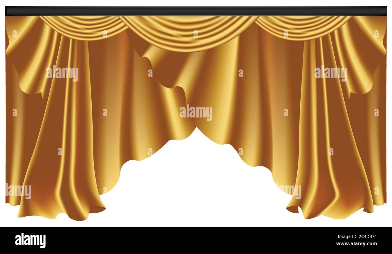 Rideaux et draperies de luxe jaunes sur fond blanc, illustration vectorielle réaliste Illustration de Vecteur