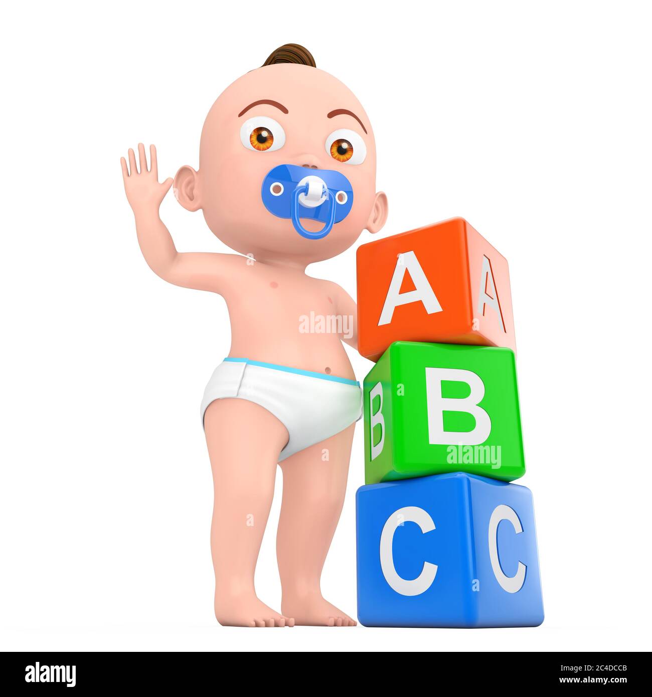 Dessin animé mignon bébé garçon jouant avec les enfants jouets plastique  Rainbow cubes de couleur ABC sur un fond blanc. Rendu 3d Photo Stock - Alamy