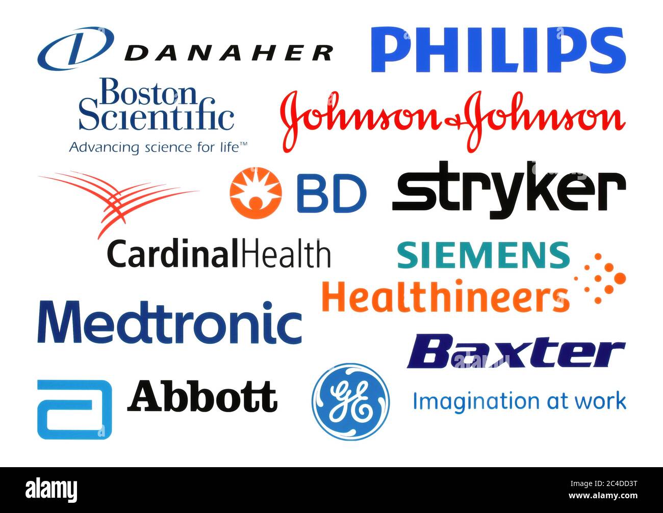 Kiev, Ukraine - 23 février 2020: Collection de logos des plus grands fabricants mondiaux d'équipements médicaux, tels que: Danaher, Boston Scientific, Johnson Banque D'Images