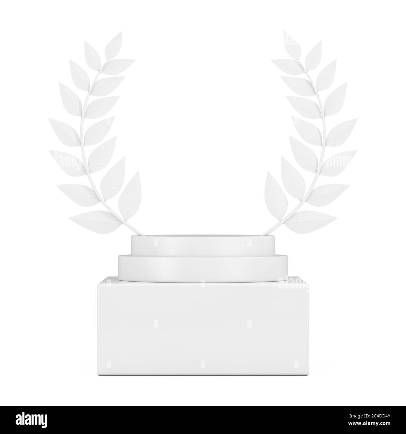 Vide Winner Award Cube White Laurel Wreath Podium, Stage ou piédestal avec espace libre pour votre conception en Clay style sur un fond blanc. renderin 3d Banque D'Images