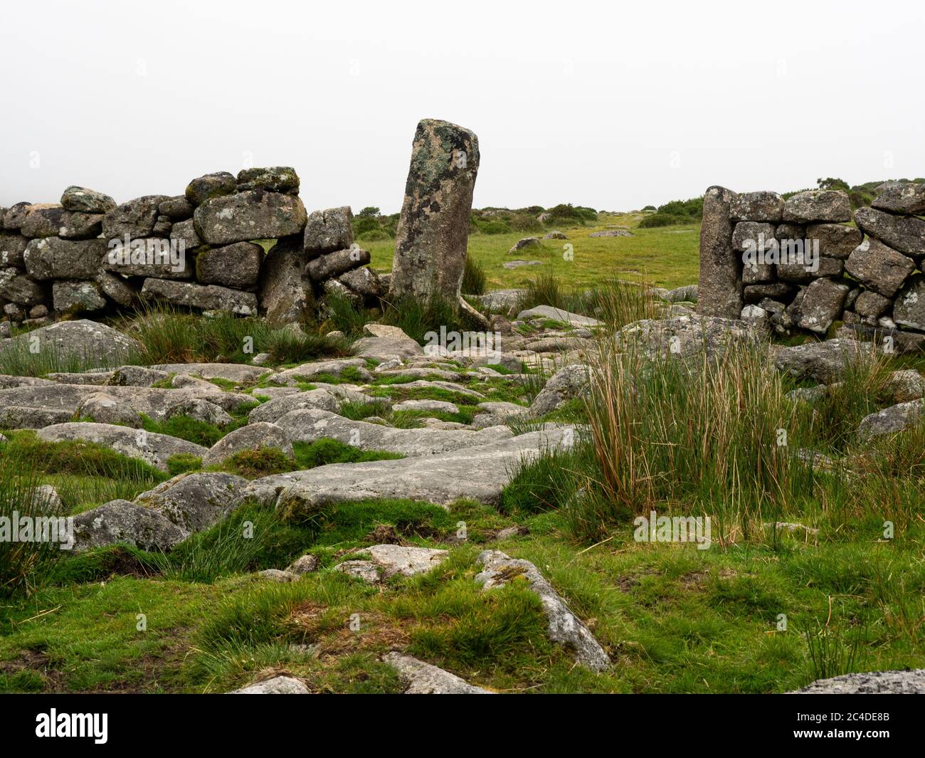 Murs en pierre sèche construits et utilisés pendant des siècles par les agriculteurs de Dartmoor, Devon, Royaume-Uni Banque D'Images