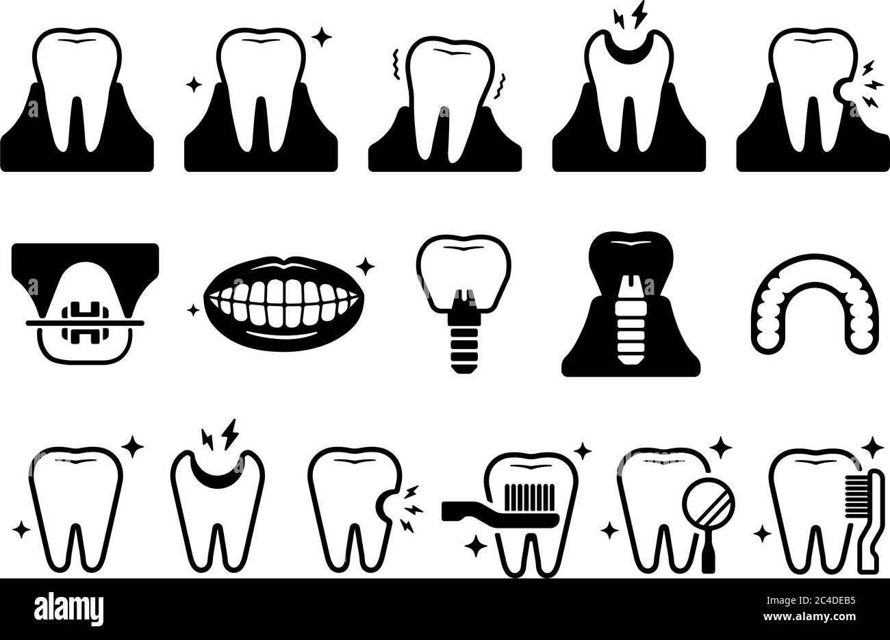 Jeu d'illustrations d'icônes liées aux soins dentaires/dents Illustration de Vecteur
