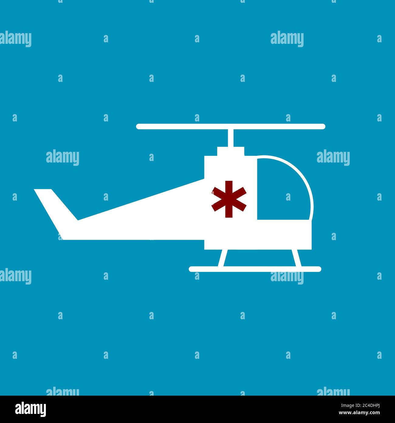 Hélicoptère médical sur fond bleu. Icône hélicoptère d'évacuation d'urgence blanche. Service de transport aérien ambulancier avec équipement médical de sauvetage. Illustration de Vecteur