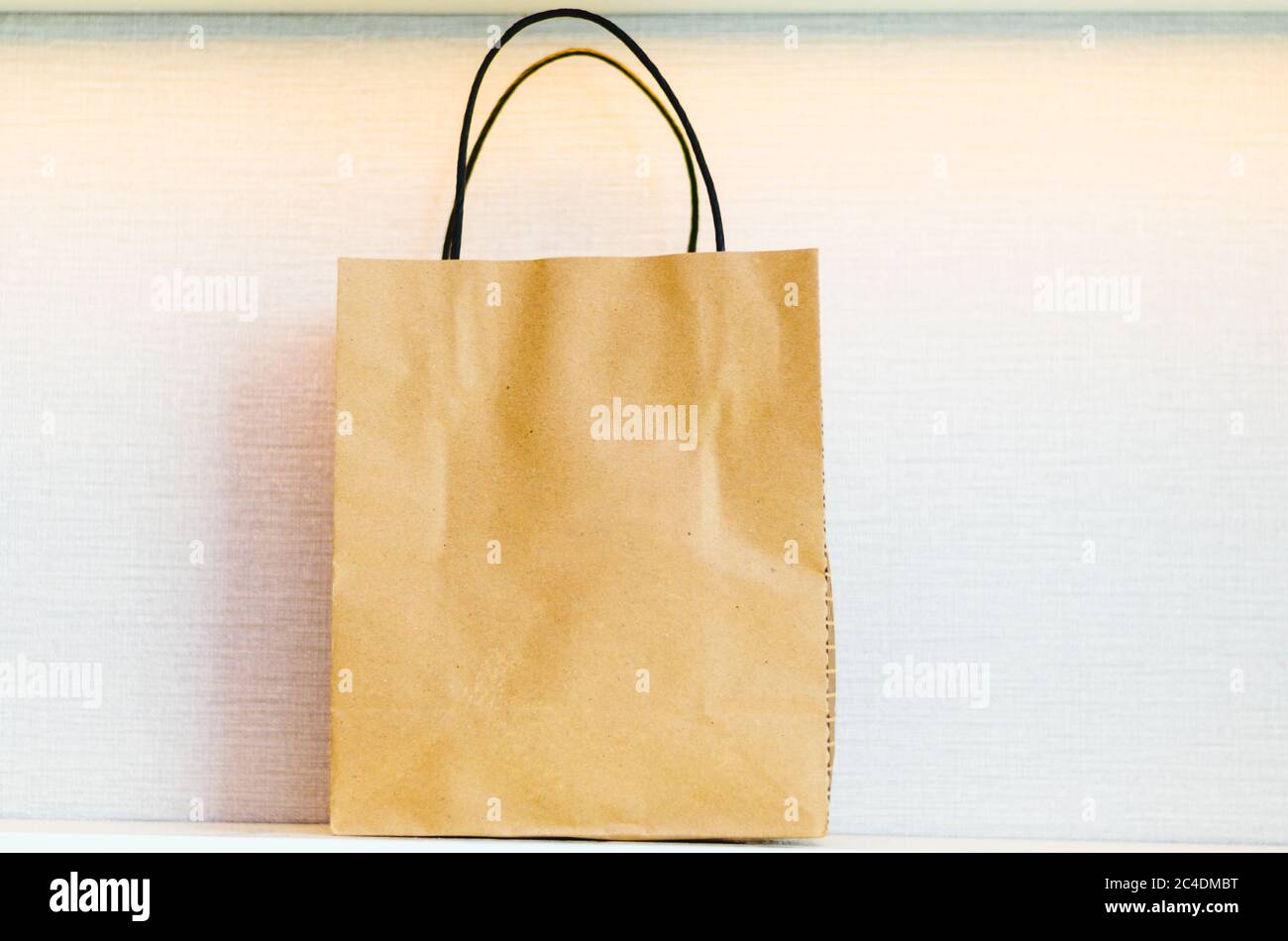 Vue avant d'un modèle de sac à provisions marron en papier recyclé sur fond blanc. Banque D'Images