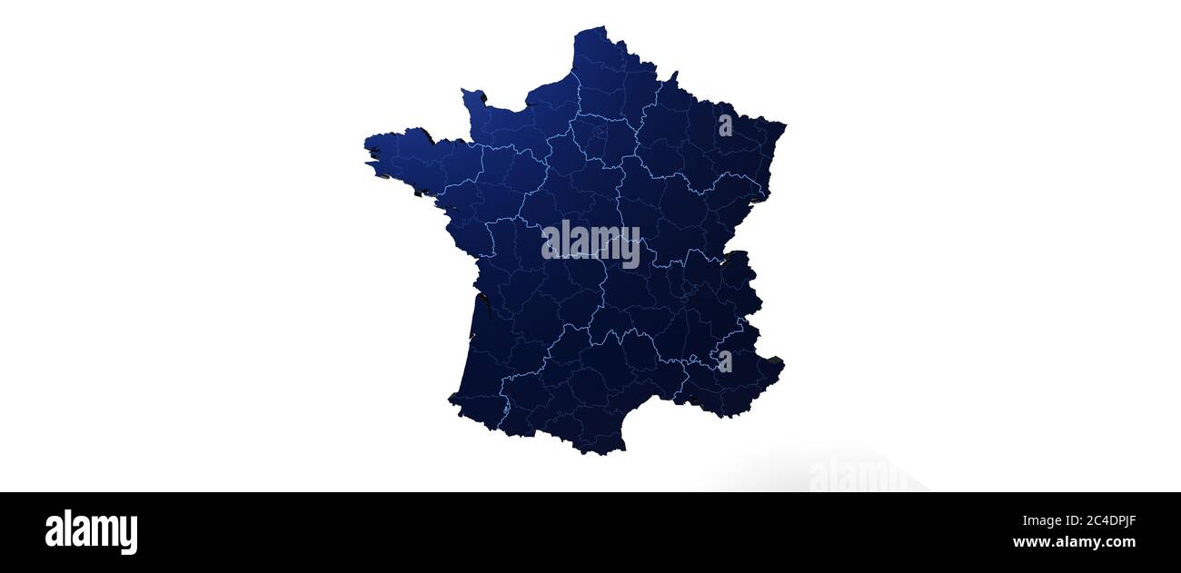 Carte bleue et blanche de France sur fond blanc rendu 3D Banque D'Images