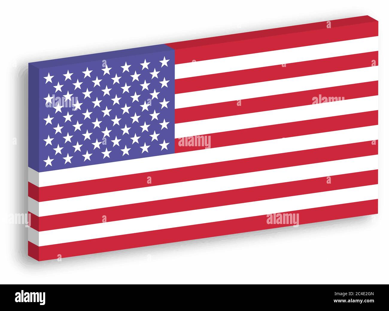 Drapeau 3D américain suspendu sur le mur blanc avec ombre portée. États-Unis d'Amérique. Illustration de Vecteur