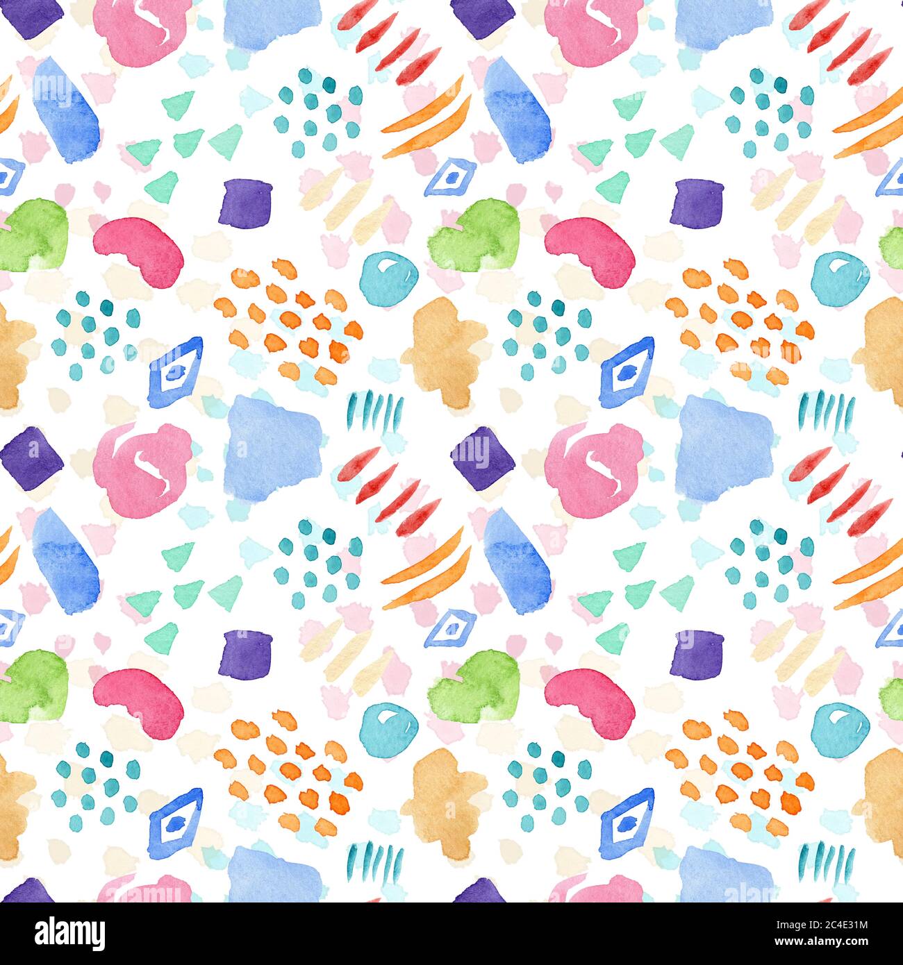 Motif aquarelle brillant sans couture avec taches, gouttes et lignes de couleur. Magnifique décoration dessinée à la main pour le textile, papier d'emballage, papier peint, surface d Banque D'Images