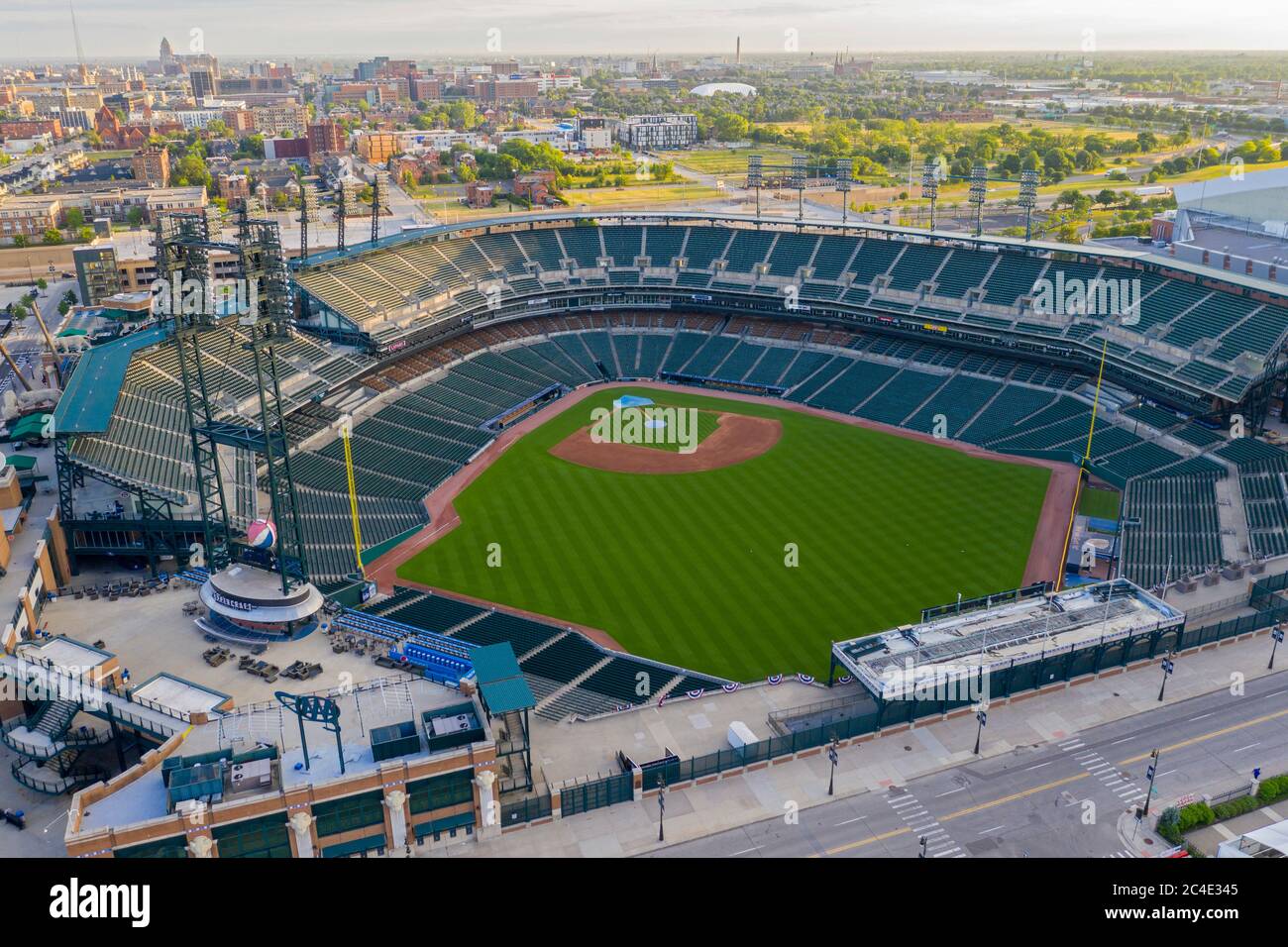 Detroit, Michigan - le parc Comerica, qui abrite les Detroit Tigers, est vide en raison de la pandémie du coronavirus. Banque D'Images